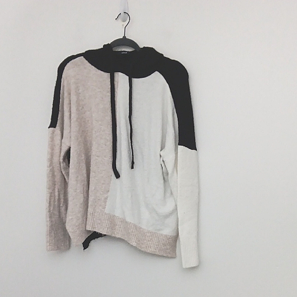Aqua Black, White & Cream Hooded Size XL Sweater Drawstring Pullover Long Sleeve